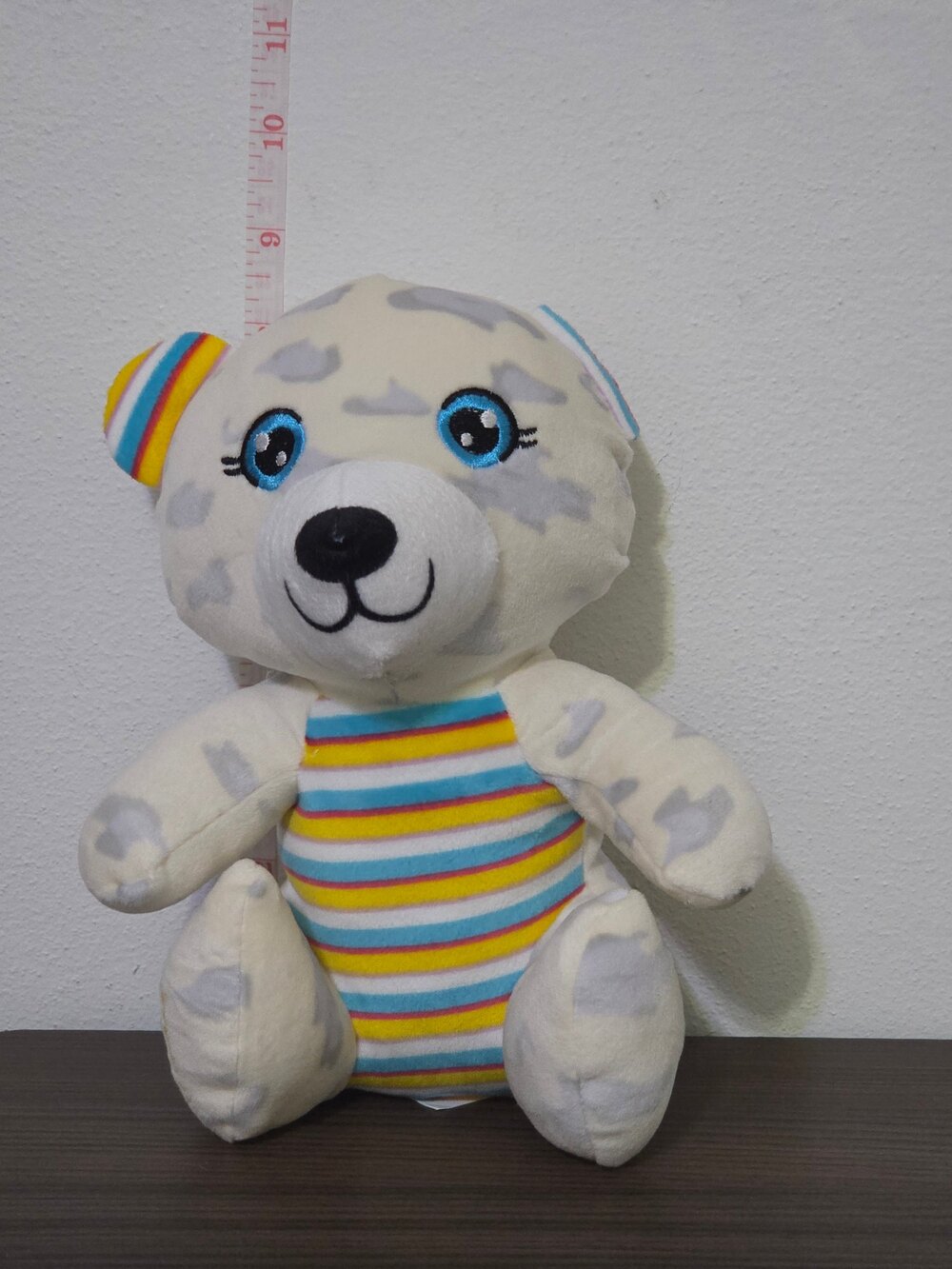Plush Bear Stuffed Animal Rainbow Striped Belly Blue Eyes